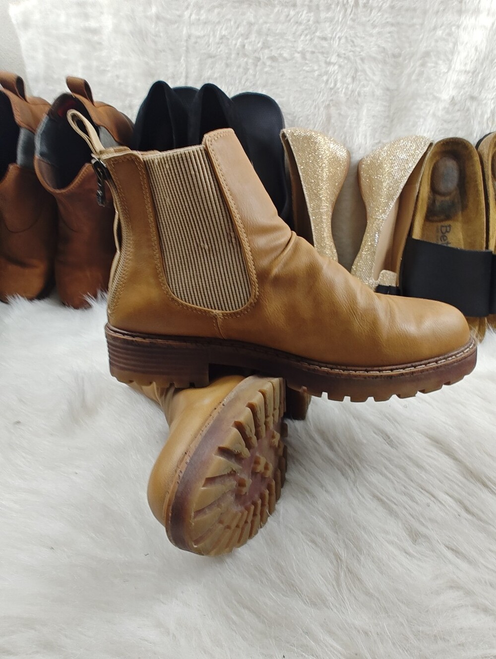 Blowfish Malibu Chillin Chelsea Boots Tan Purple Vegan Leather Dual Zip Women 8 - Picture 3 of 10